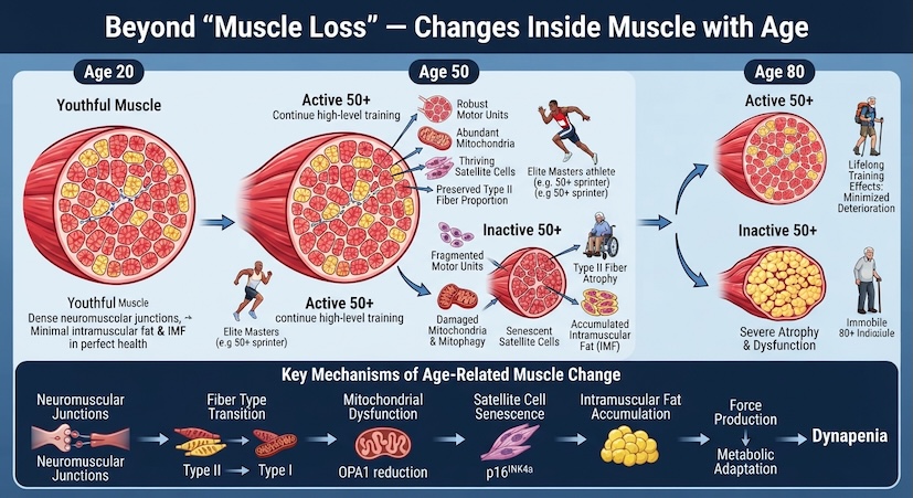 Age-related changes inside skeletal muscle beyond muscle loss