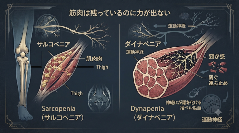 サルコペニアとダイナペニアの対比図