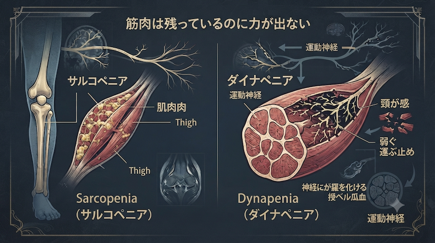 サルコペニアとダイナペニアの対比図