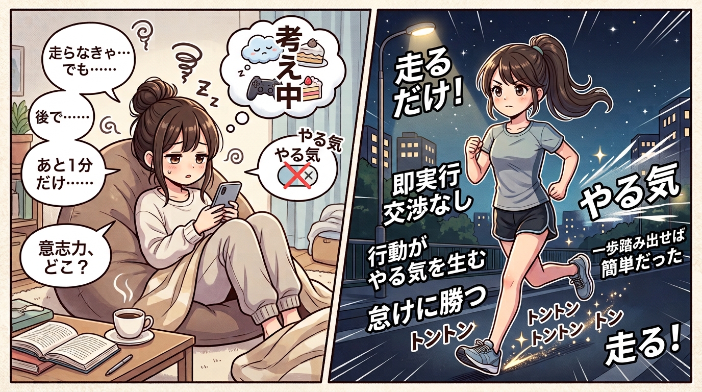 やる気を待たずに行動することを示したイメージ